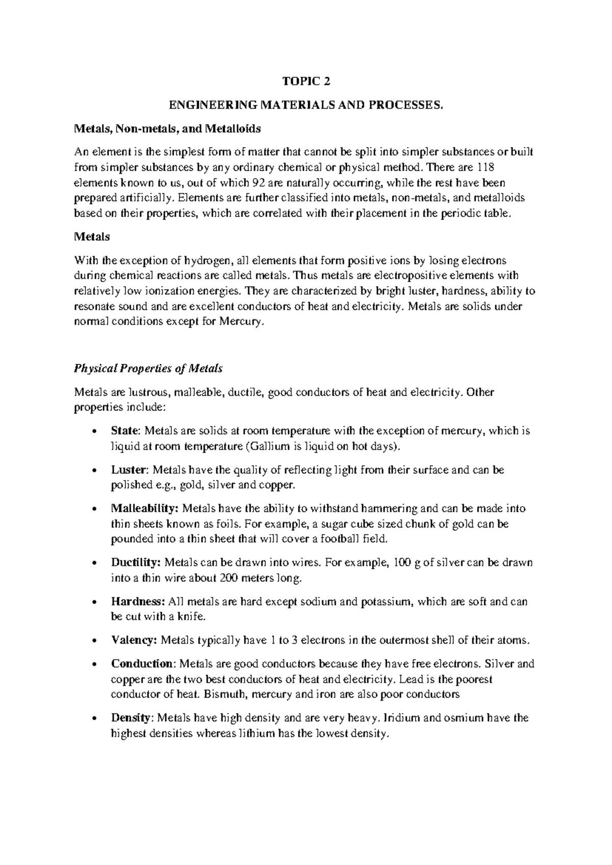 Topic 2. Engineering Materials AND Processes - TOPIC 2 ENGINEERING ...