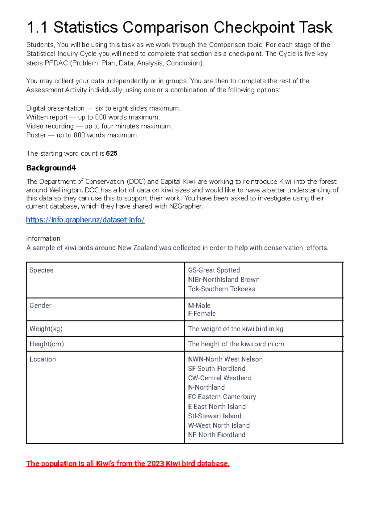 1.1 Statistics Comparison Checkpoint Task: Kiwi Height Analysis 2023 ...