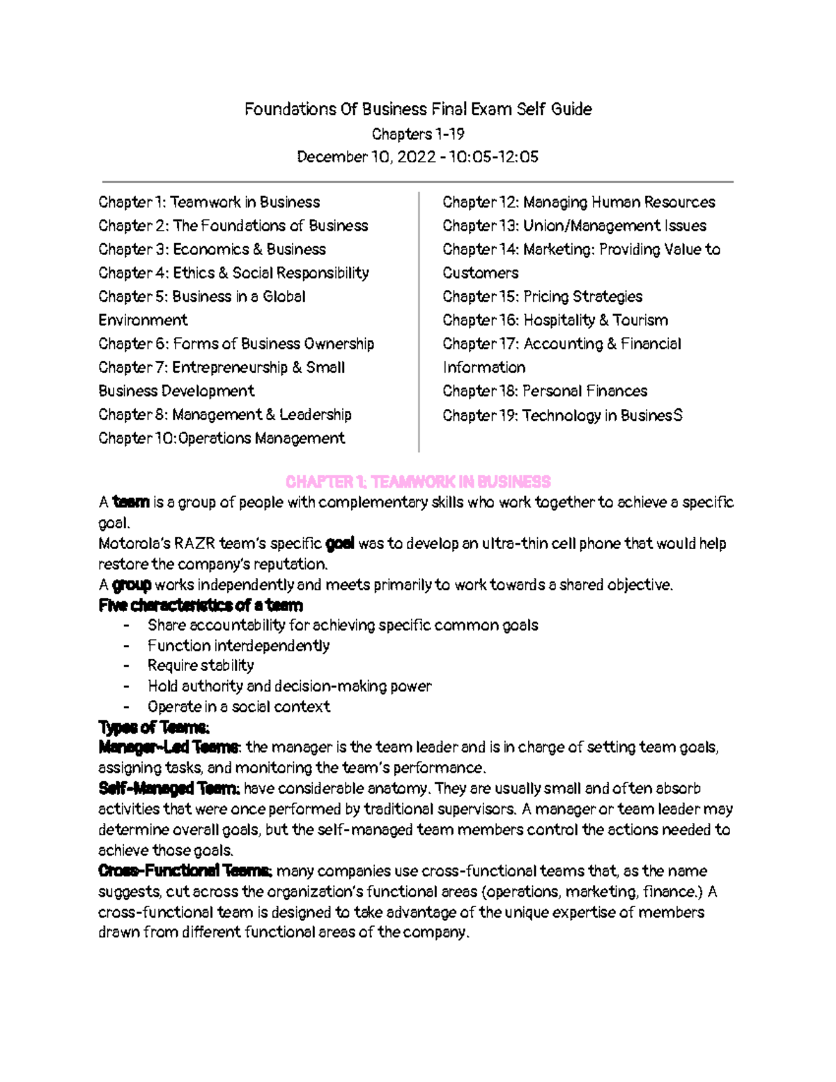 MGT 101 Foundations of Business Final Exam Review Notes - Studocu