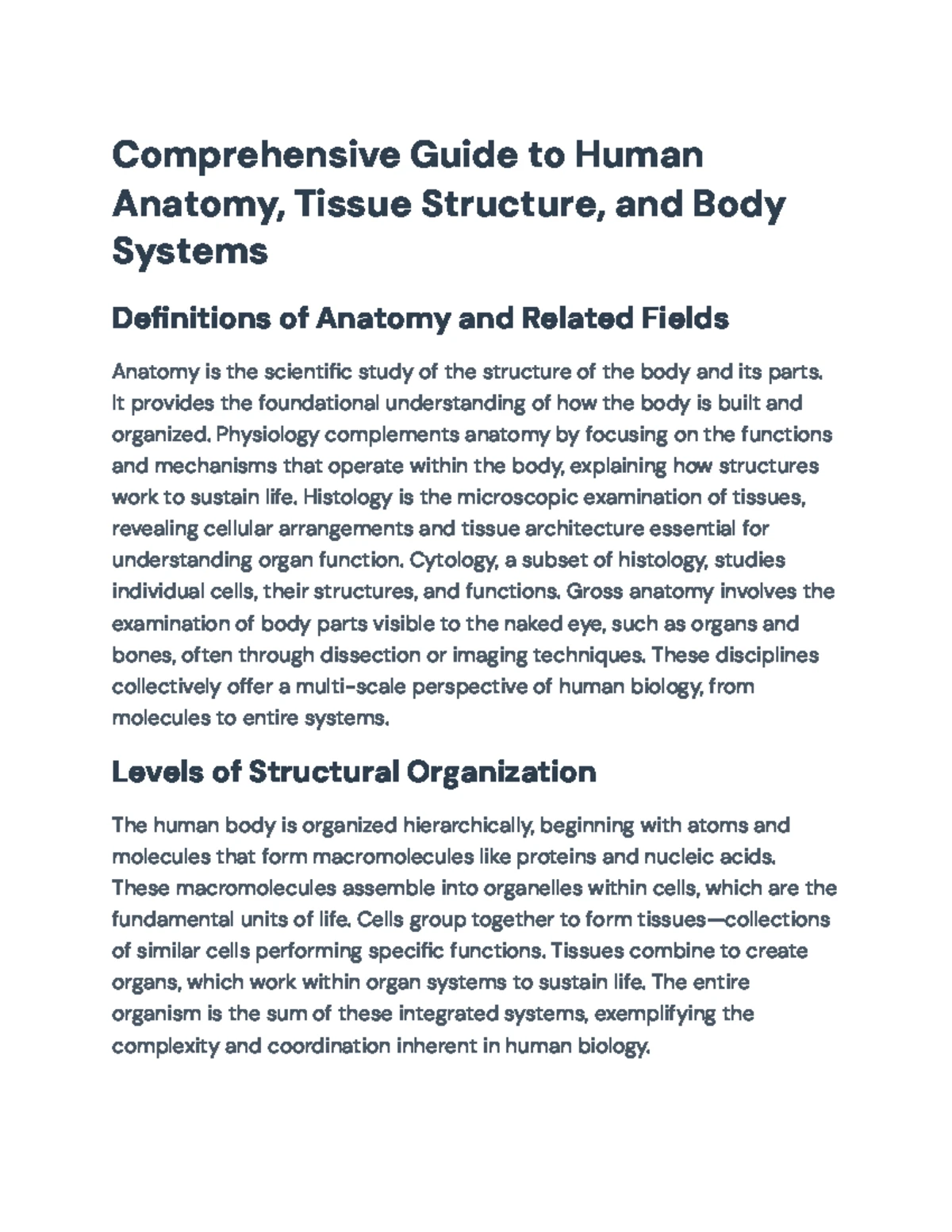 Comprehensive Overview of Human Anatomy and Physiology (ANAT 101) - Studocu
