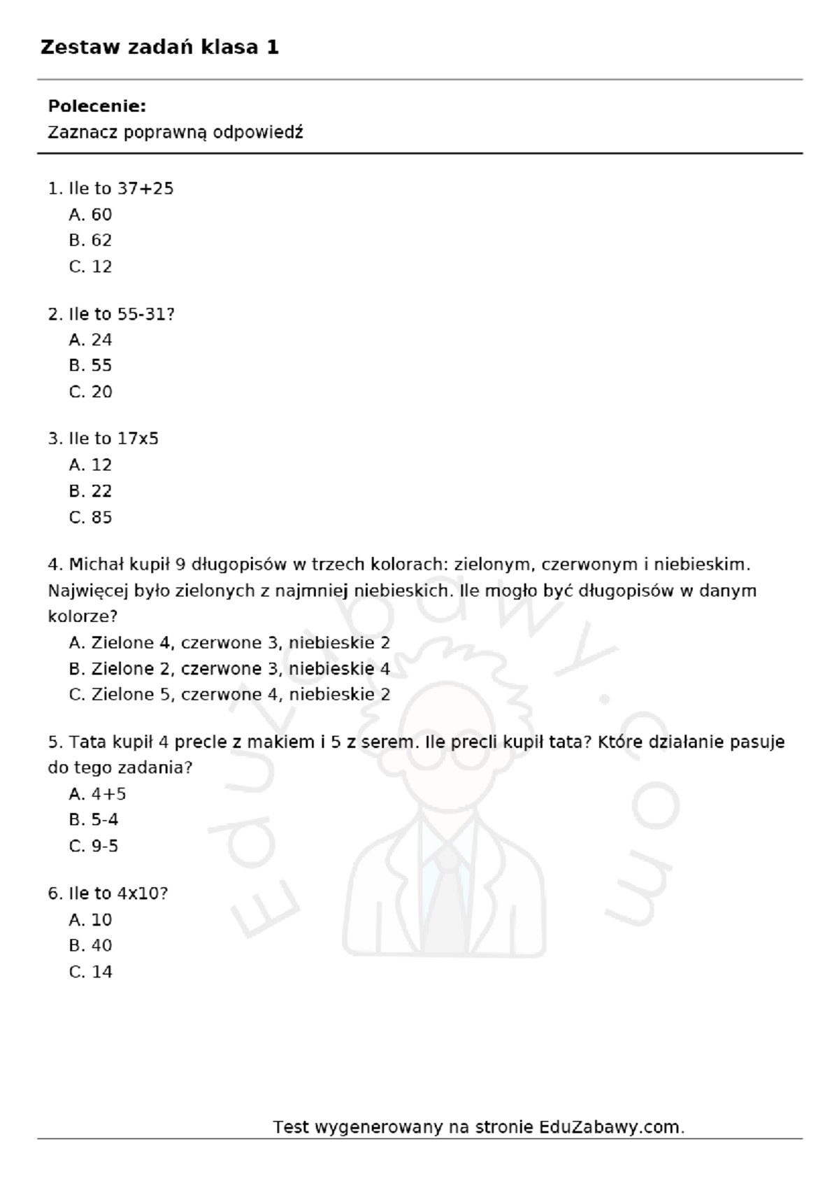 Sprawdzian Wprowadzenie Do Matematyki Liceum 1 www.studocu.com