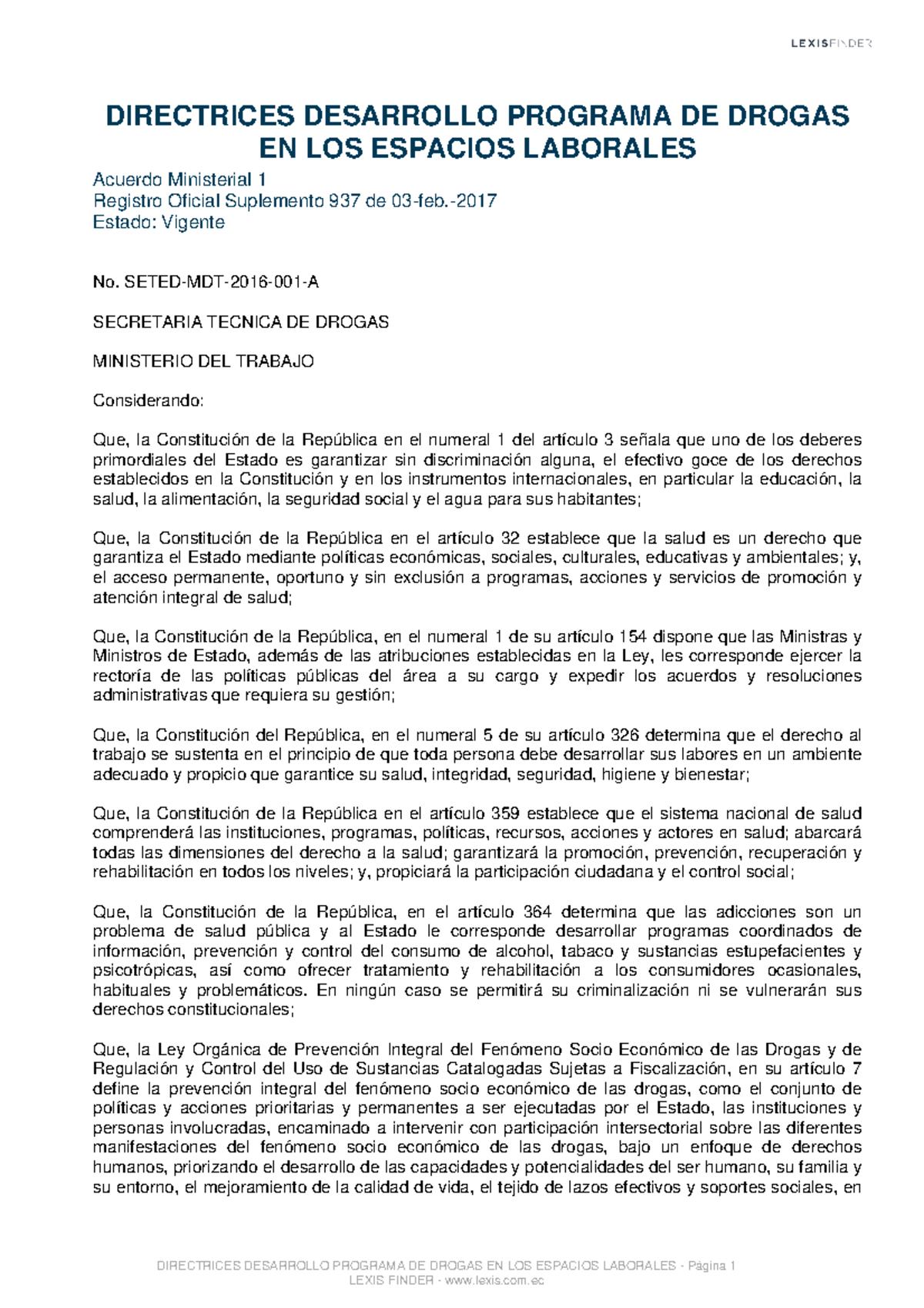 Directrices de Prevención de Drogas en Espacios Laborales - SETED MDT ...