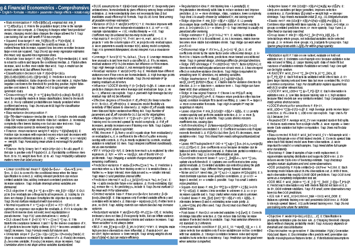 Financial Econometrics Comprehensive Exam Cheatsheet: Key Concepts in ...