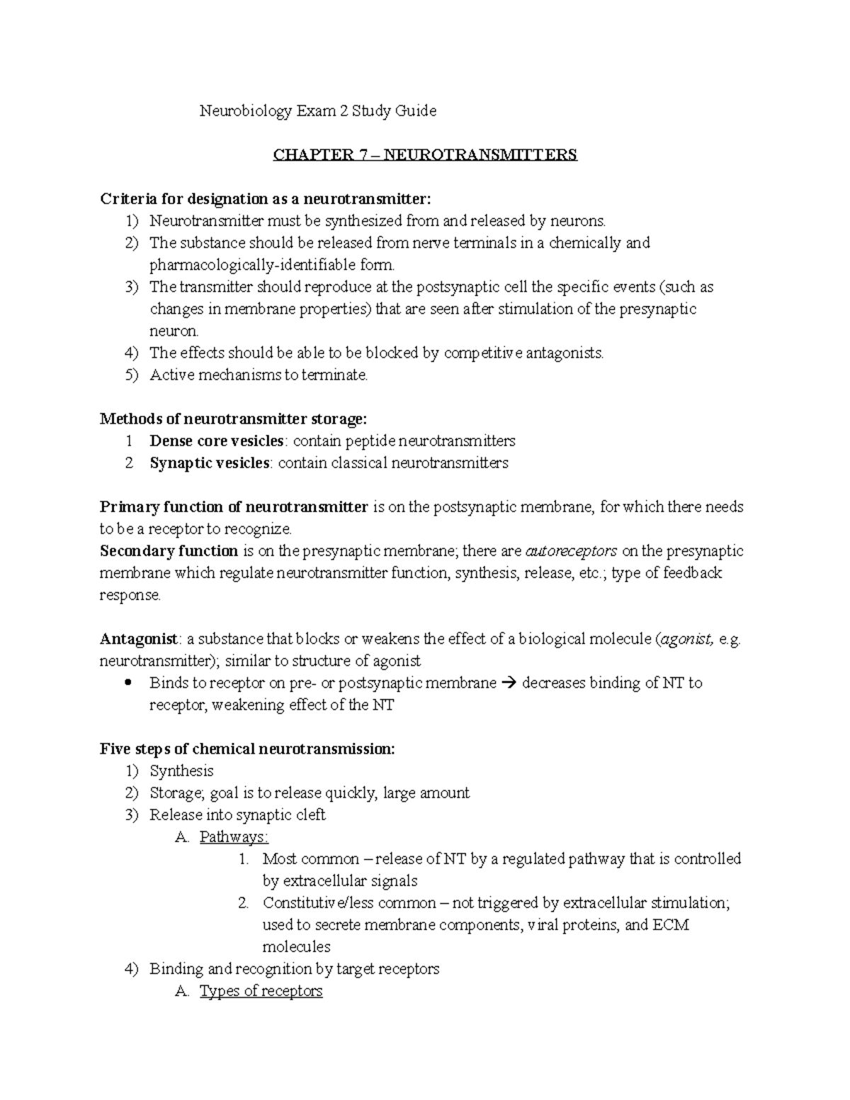 Neuro Exam 2 Study Guide - Neurobiology Exam 2 Study Guide CHAPTER 7 ...