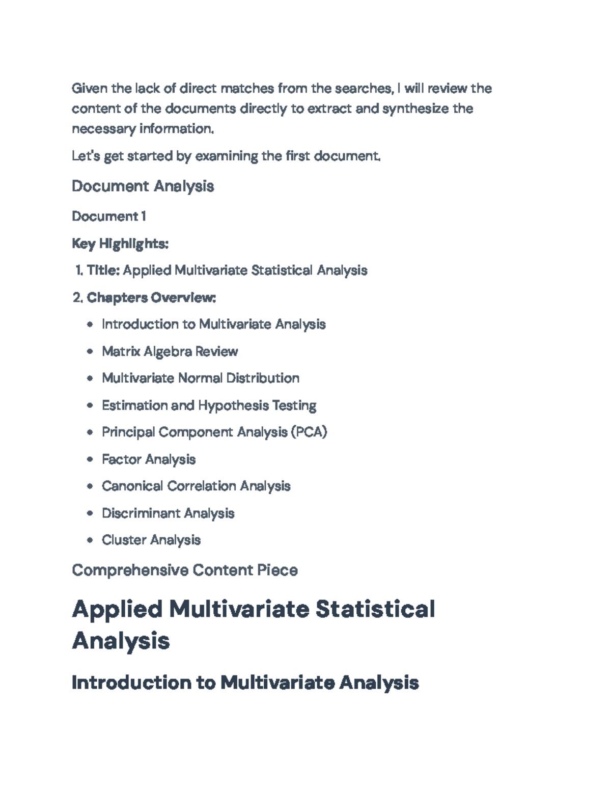 Applied Multivariate Statistical Analysis Overview and Techniques ...