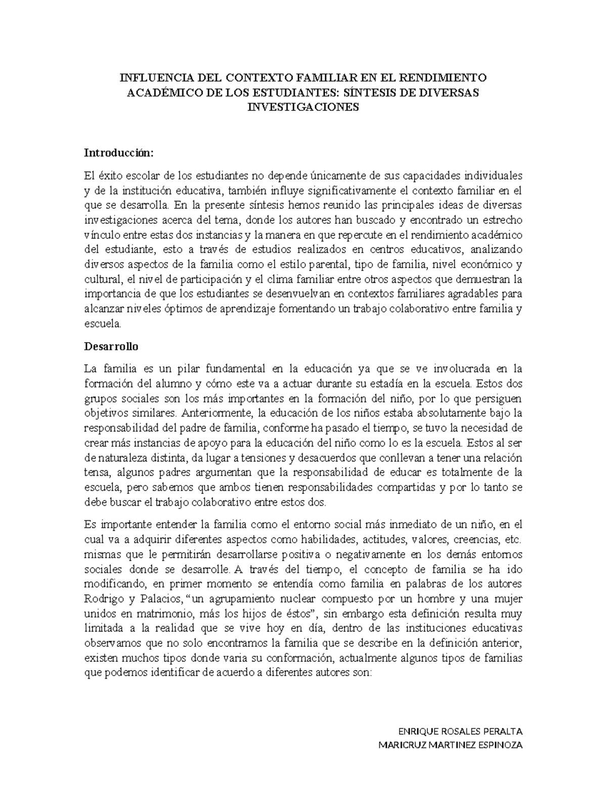 Influencia del Contexto Familiar en el Rendimiento Académico: Síntesis ...