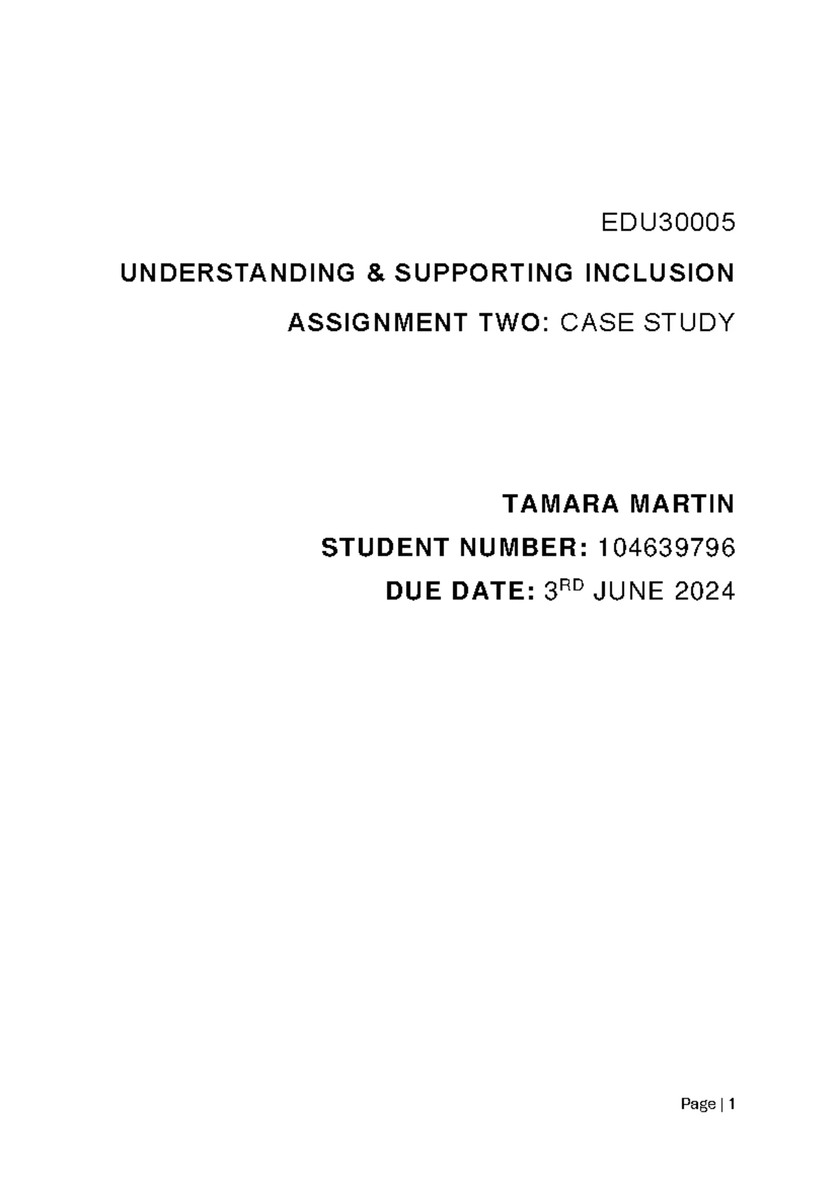 EDU30005 Understanding and Supporting Inclusion: Reflective Essay 1 ...