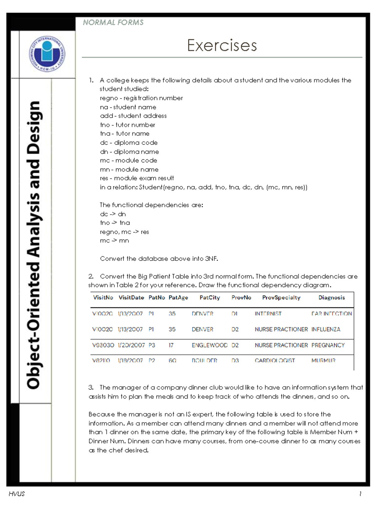 US OOAD E3 2021 CD - Normal Forms Exercises and Solutions - Studocu