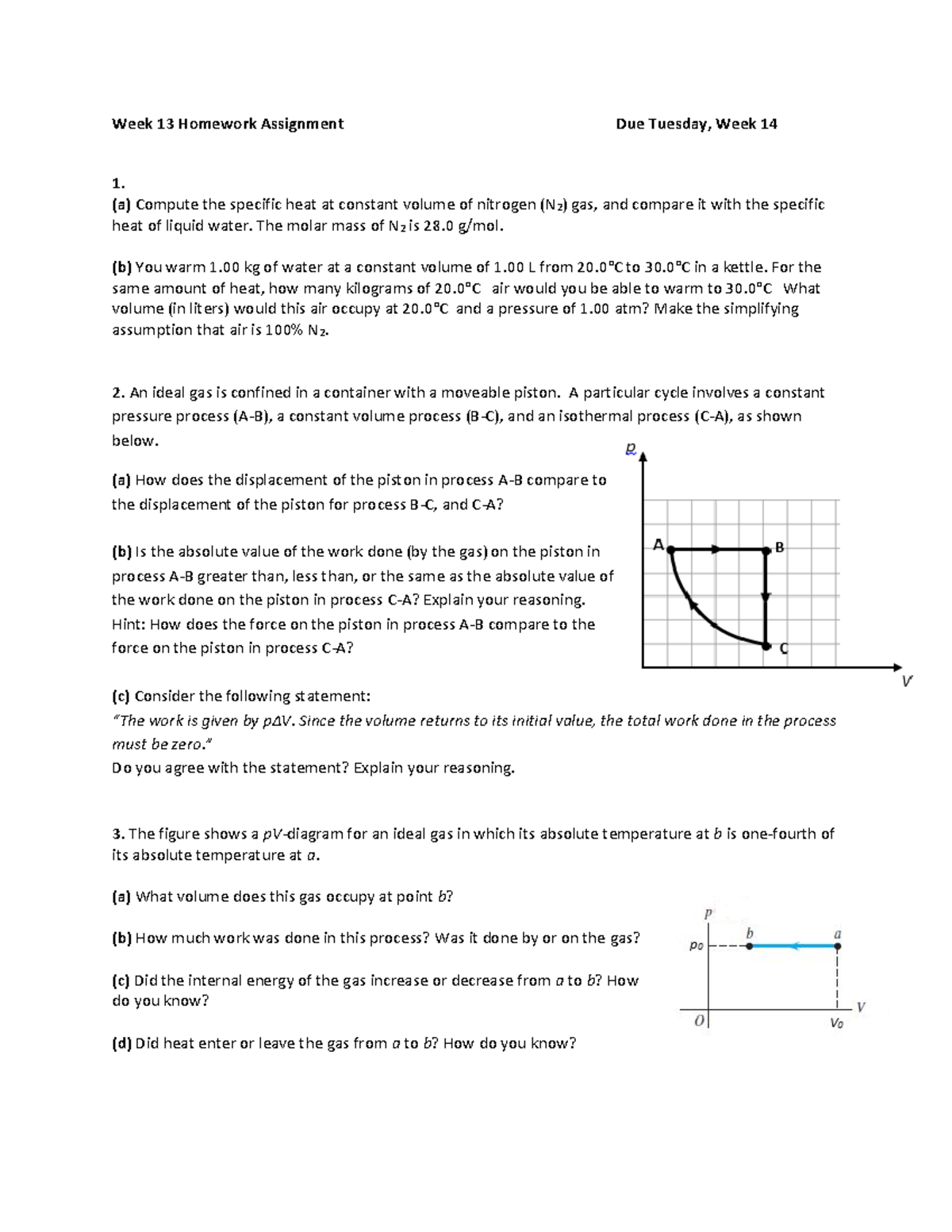 Week 13 Physics Homework Assignment: Ideal Gas Processes and Heat ...