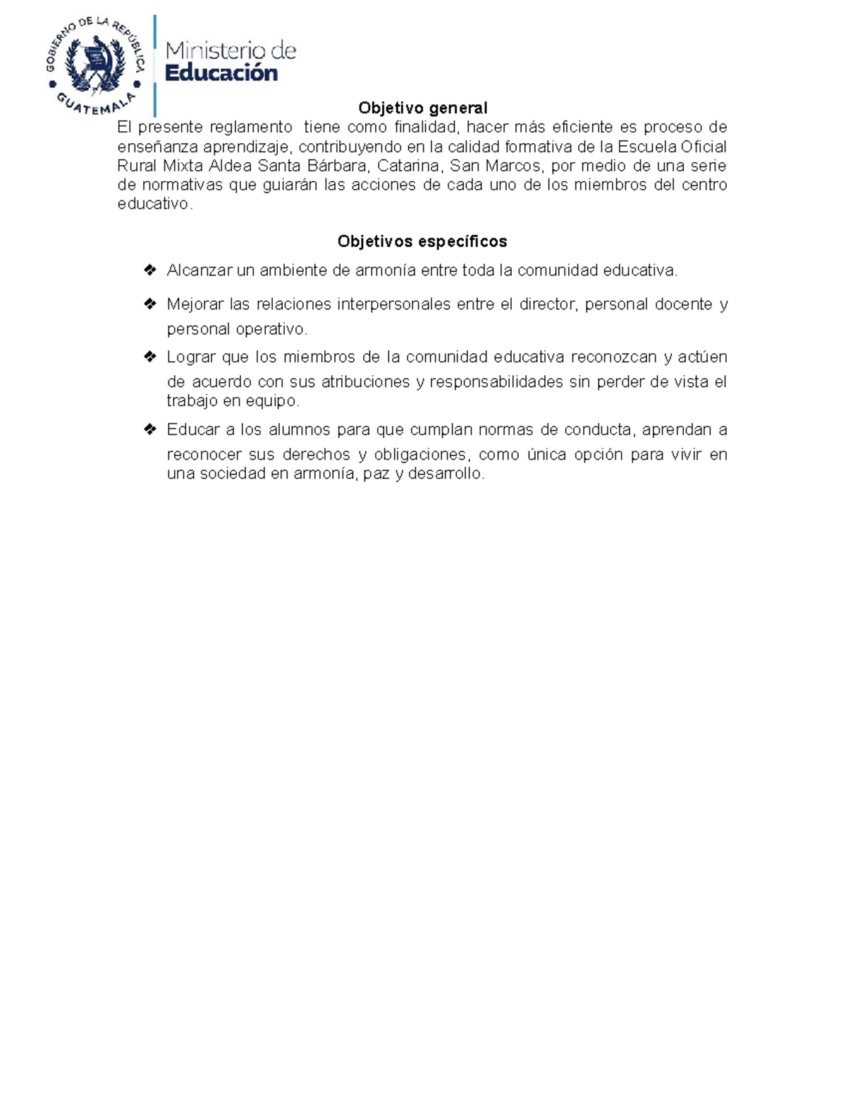 Reglamento de Disciplina y Convivencia Pacífica 2025 - Escuela Oficial Rural - Document Preview