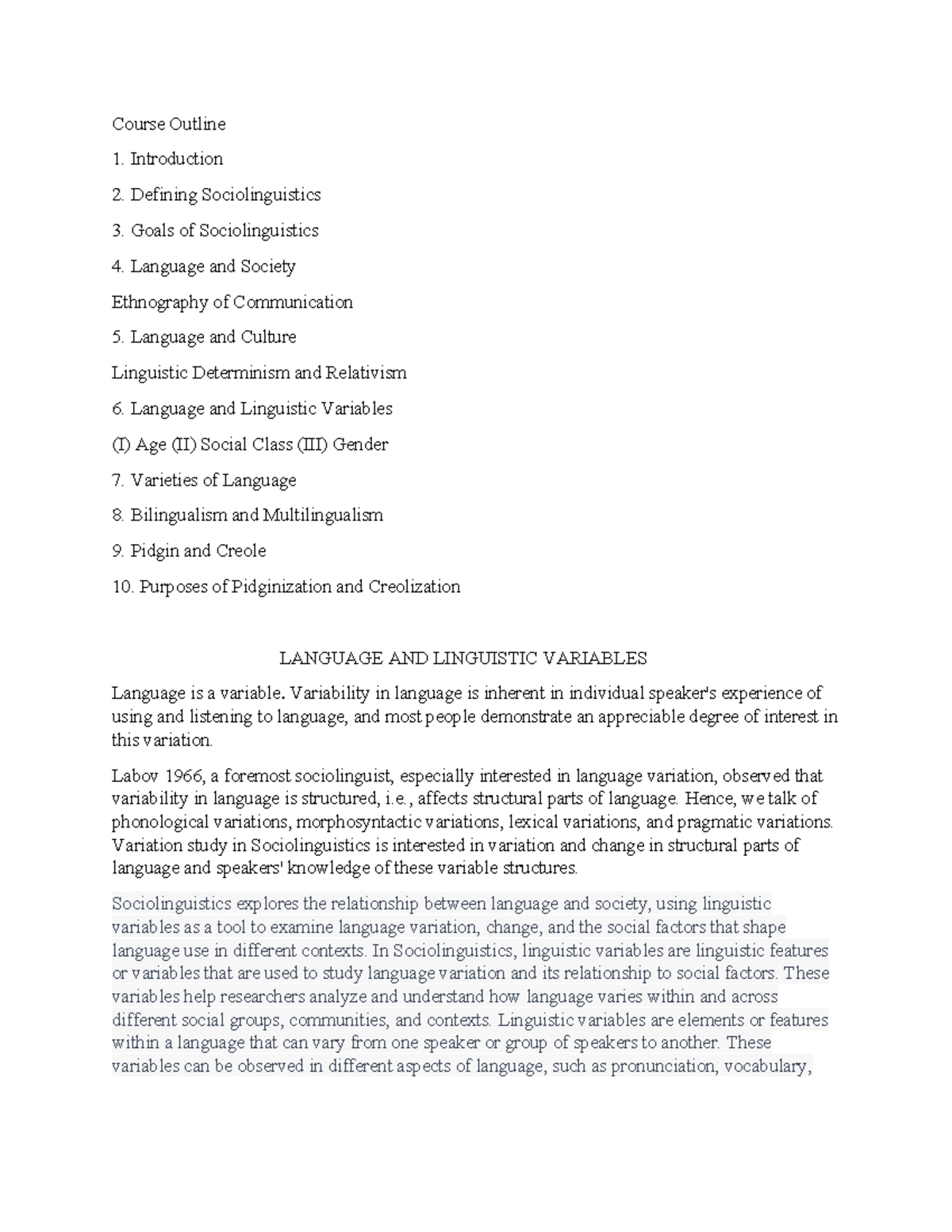 ELS 312 Sociolinguistics Course Notes: Key Concepts & Variations - Studocu