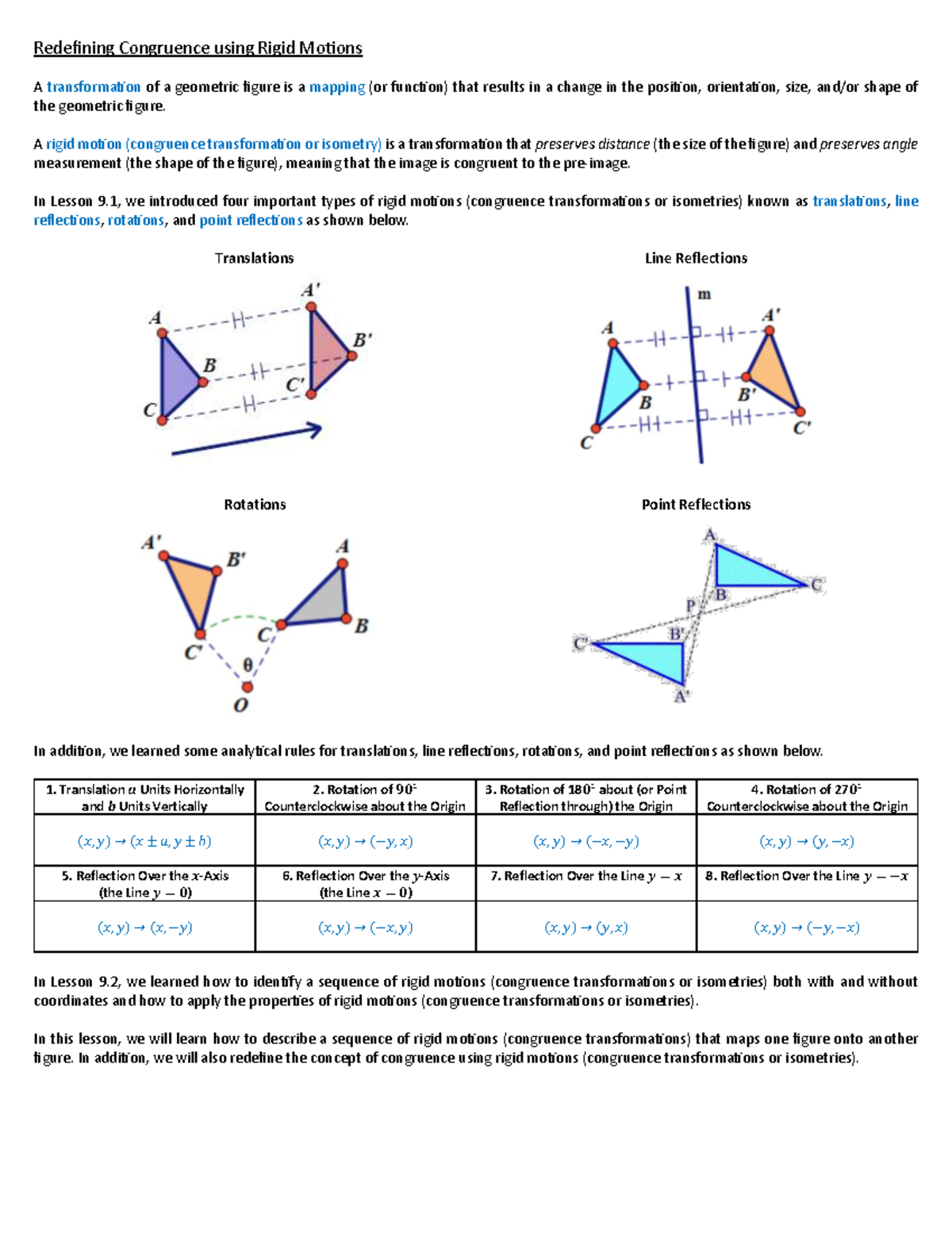 Redefining Congruence with Rigid Motions: Lesson 9 Practice - Studocu