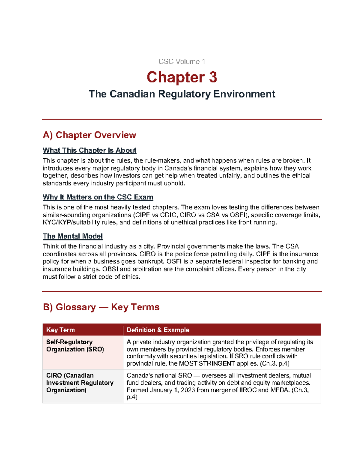 CSC Volume 1 Chapter 3 Study Notes: The Canadian Regulatory Environment ...