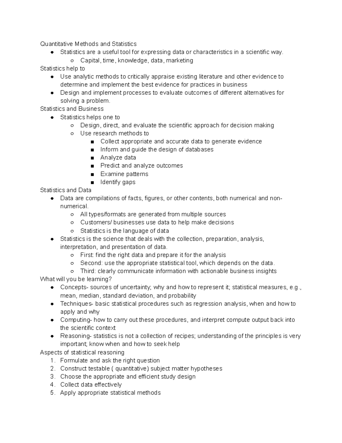 Intro to Quantitative Methods and Statistical Analysis (QM101) - Studocu