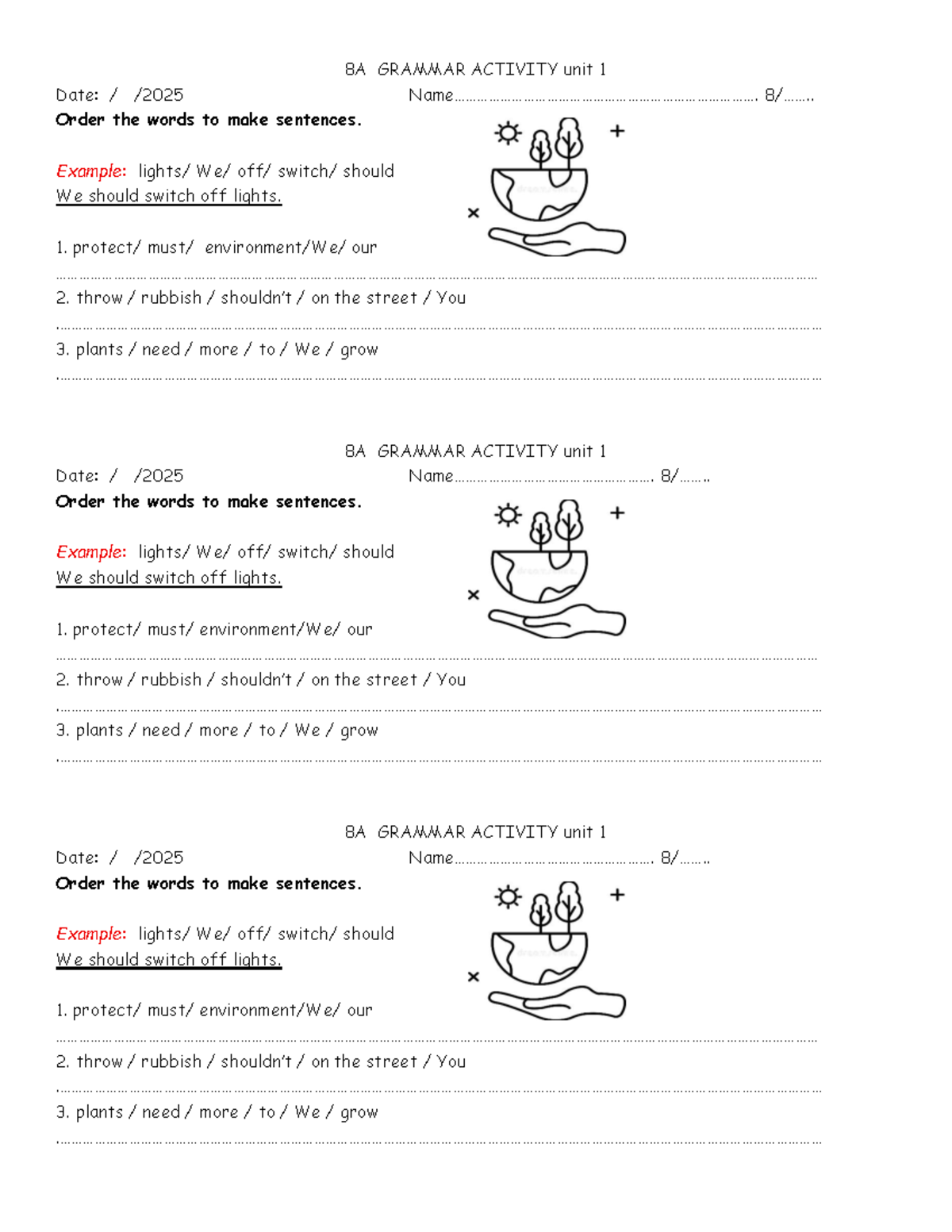 8A Grammar Activity: Sentence Ordering for Unit 1 - Studocu