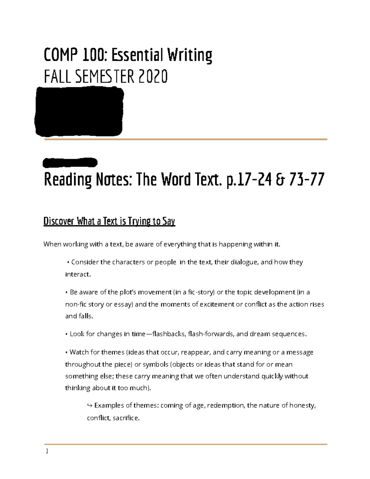 COMP 100: Word Text Reading Notes & Insights - Studocu