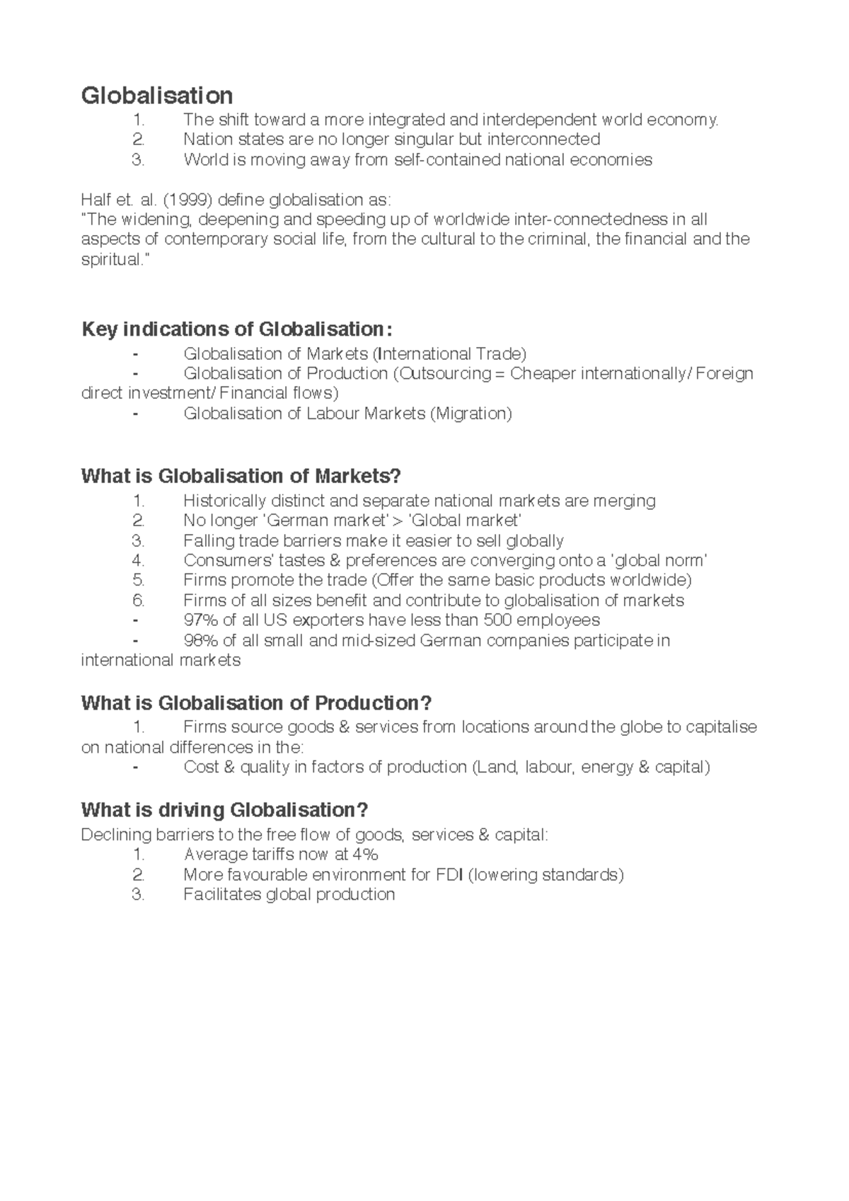Globalisation - Lecture notes 1 - Globalisation The shift toward a more ...