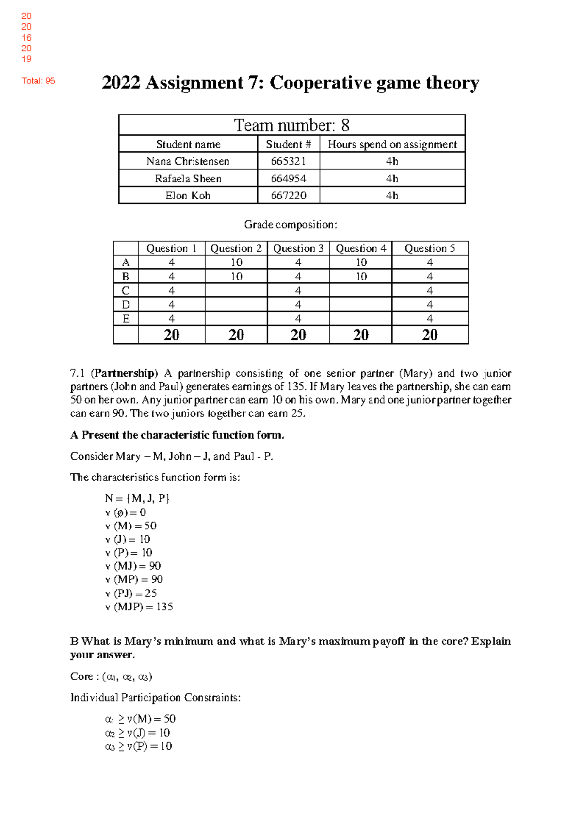Cooperative Game Theory Assignment 7: Core and Shapley Value Analysis ...