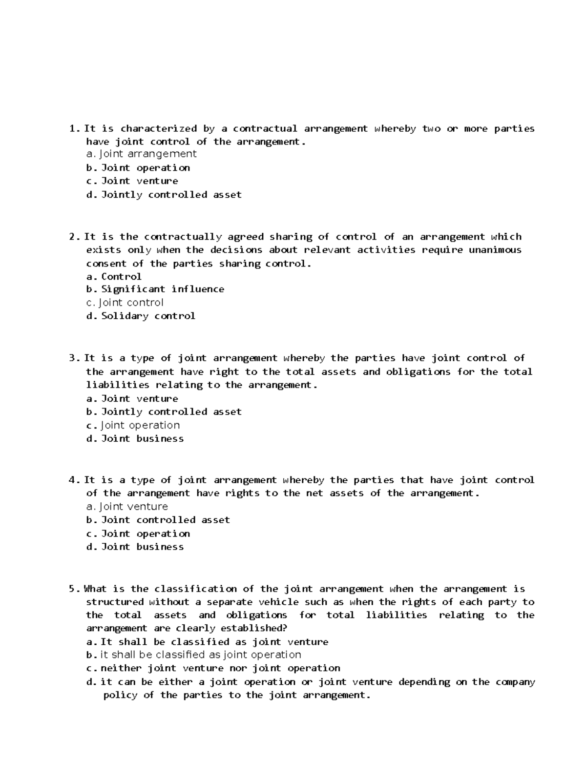 Chapter 6. Joint Arrangements: Control and Accounting Insights - Studocu