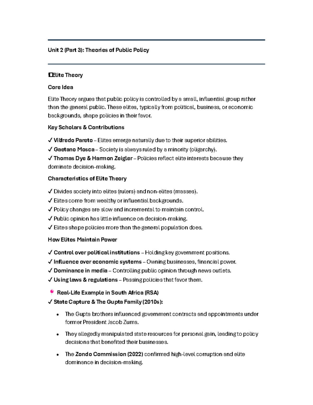 Unit 2 (Part 3): Summary of Theories of Public Policy - Studocu