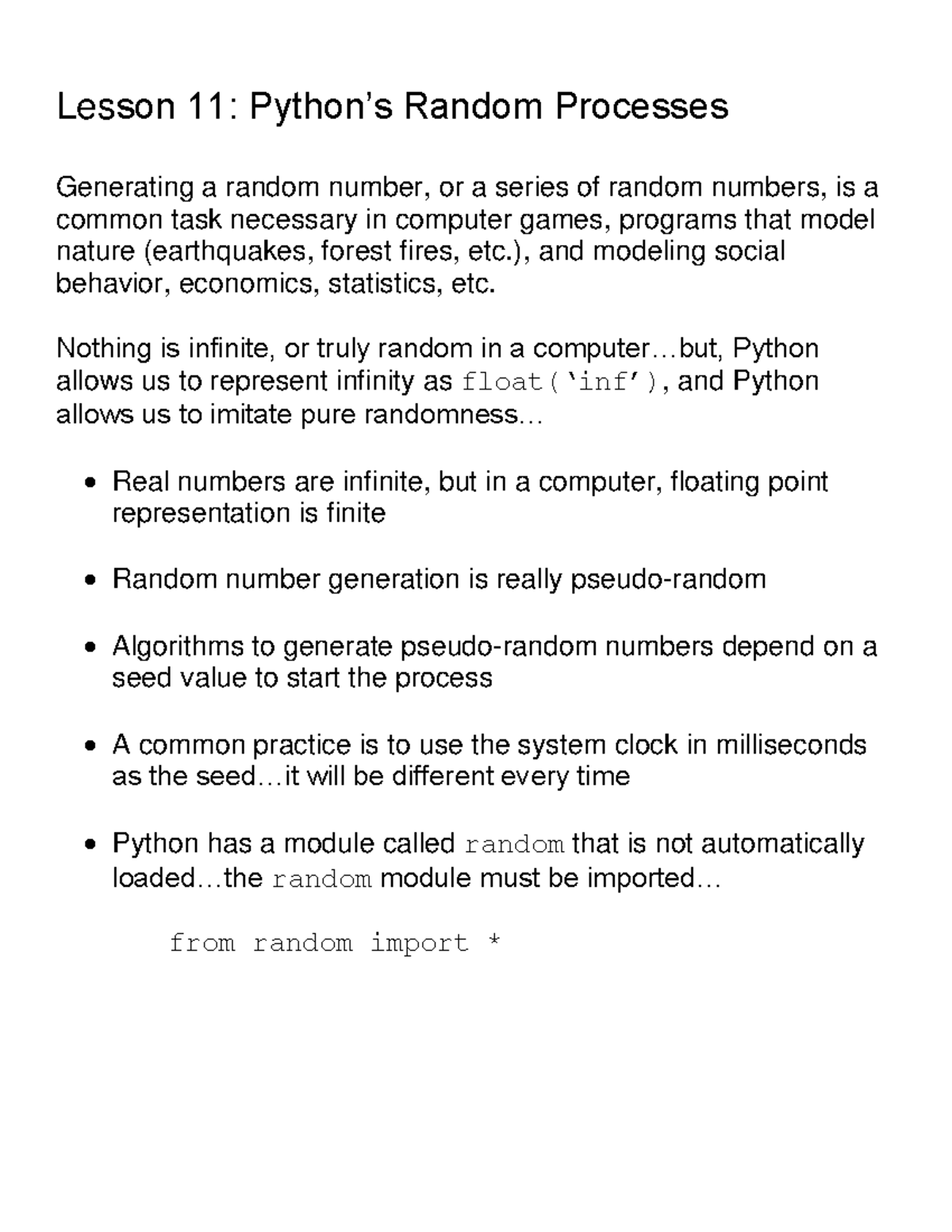 Lesson 11: Python’s Random Processes - Studocu