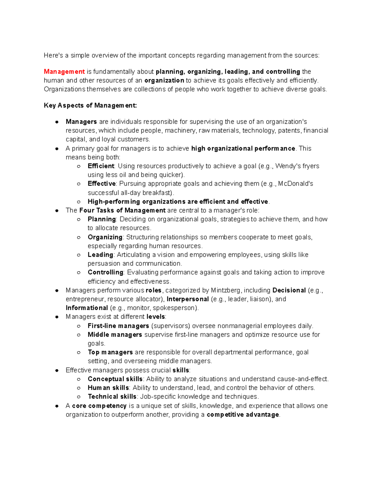 MGT 101: Key Concepts in Management Overview and Strategies - Studocu
