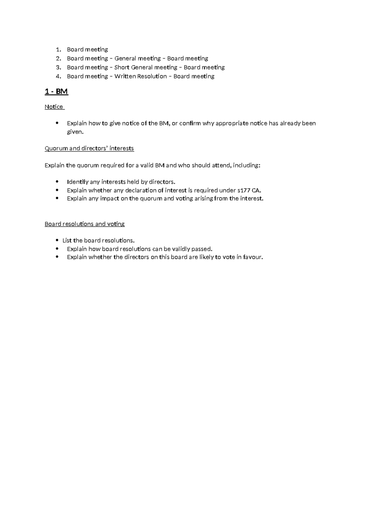 All types of BM and GM's - Summary Business Law and Practice - 1. Board ...