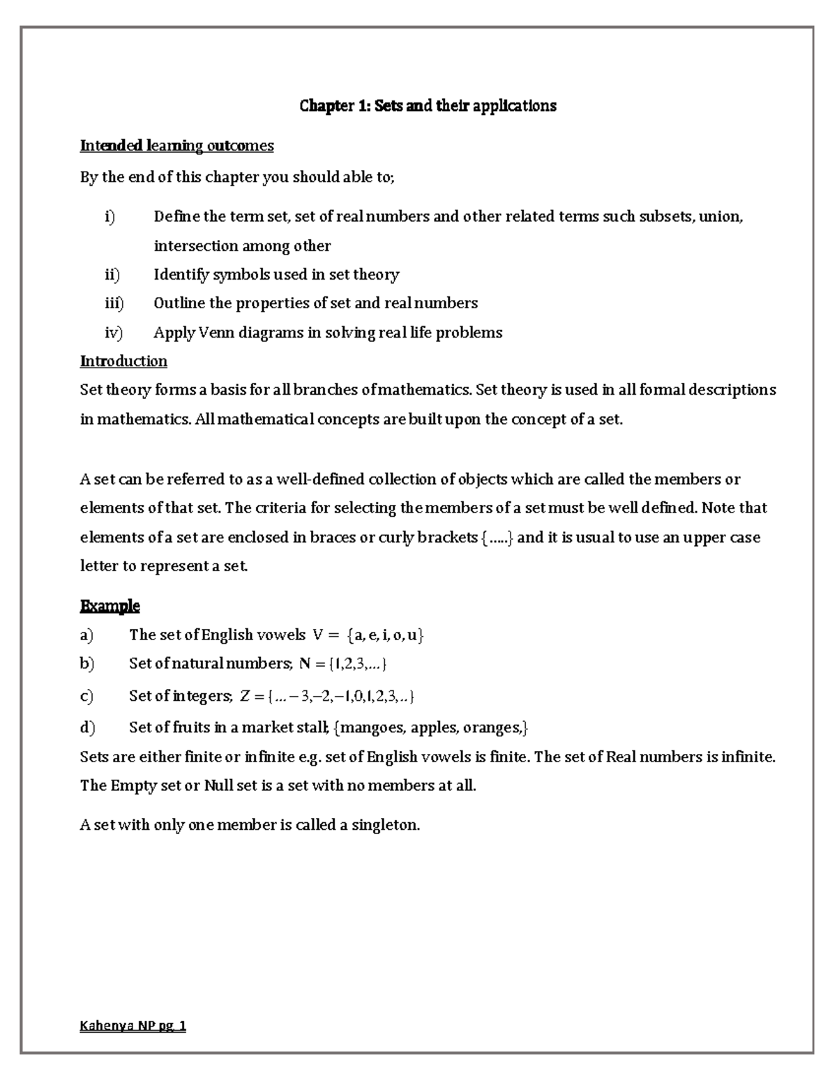 Chapter 1: Sets and Their Applications - Notes on Set Theory (MATH 101 ...