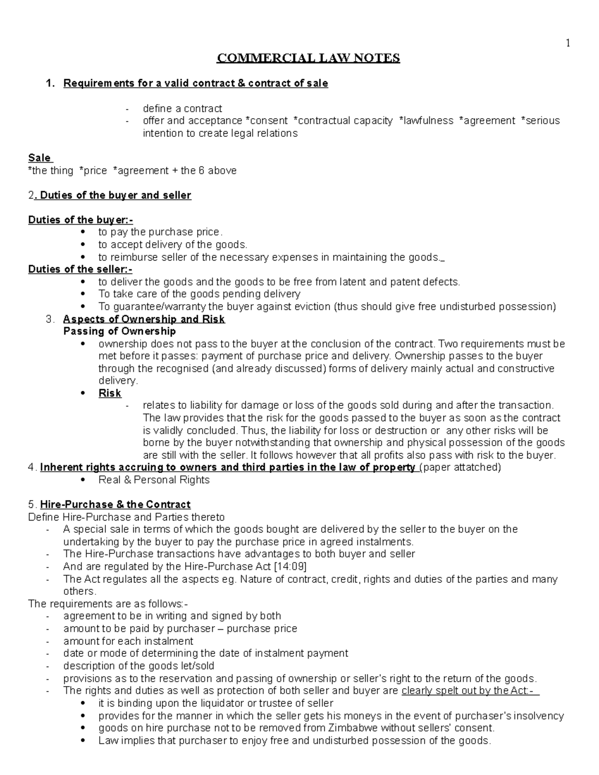 Commercial Law Lecture Notes - Key Concepts and Principles - Studocu