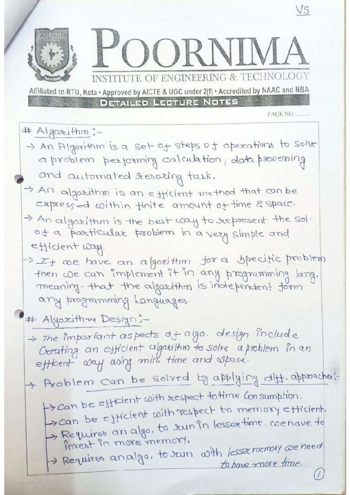 AOA Unit 1 - Detailed Lecture Notes on Algorithm Design and Analysis ...