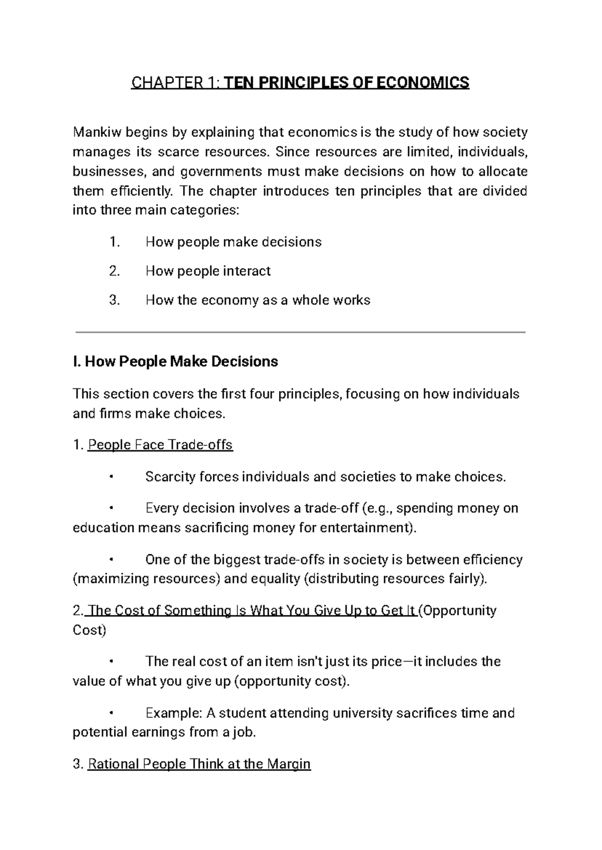 Principles of economics: Chapter 1 to chapter 6 summary notes - Studocu