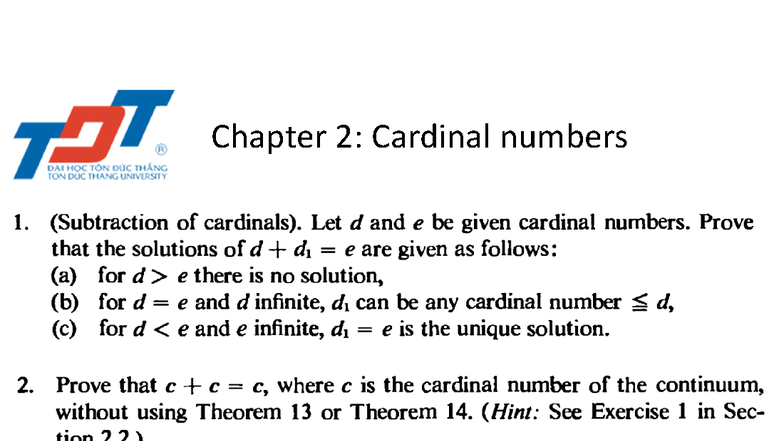 Bai tap 2 - Hay - Giải tích ứng dụng - Chapter 2: Cardinal numbers 10 ...