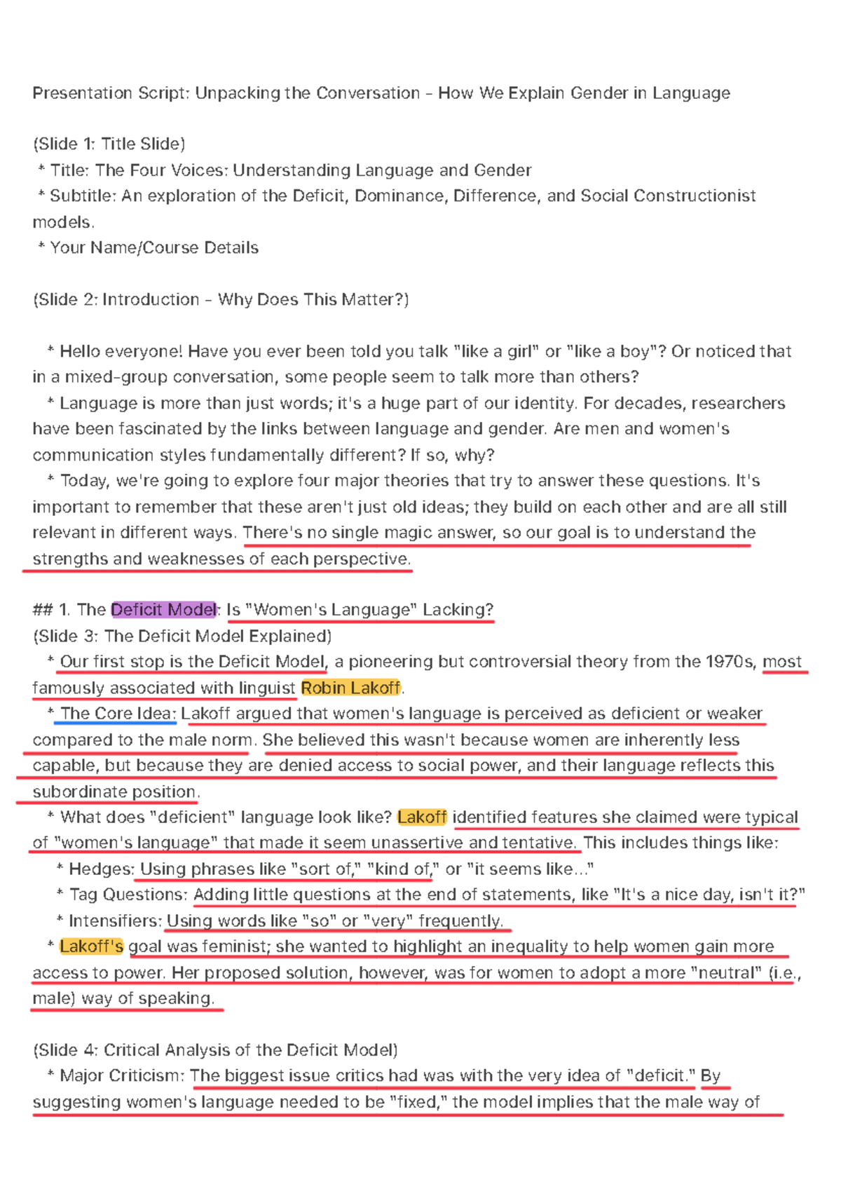 Presentation Script: Exploring Language and Gender Theories (GE) - Studocu