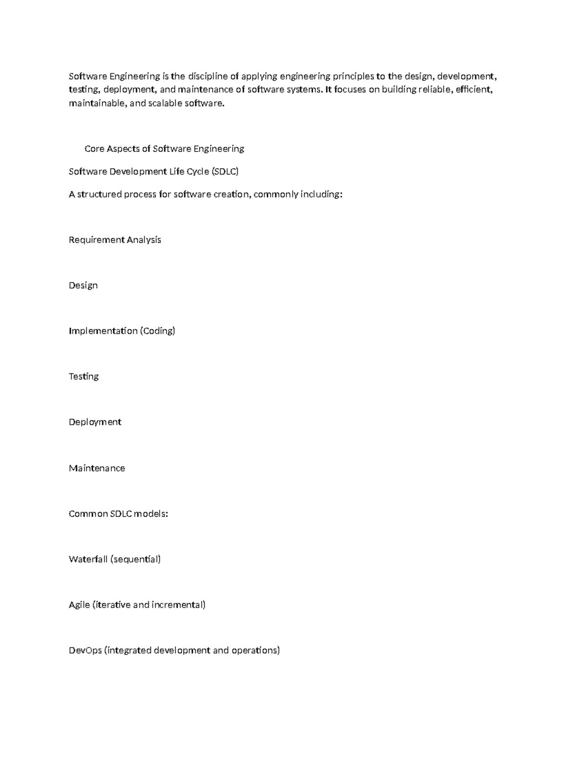 Software Engineering Overview: Principles, SDLC, and Career Paths - Studocu