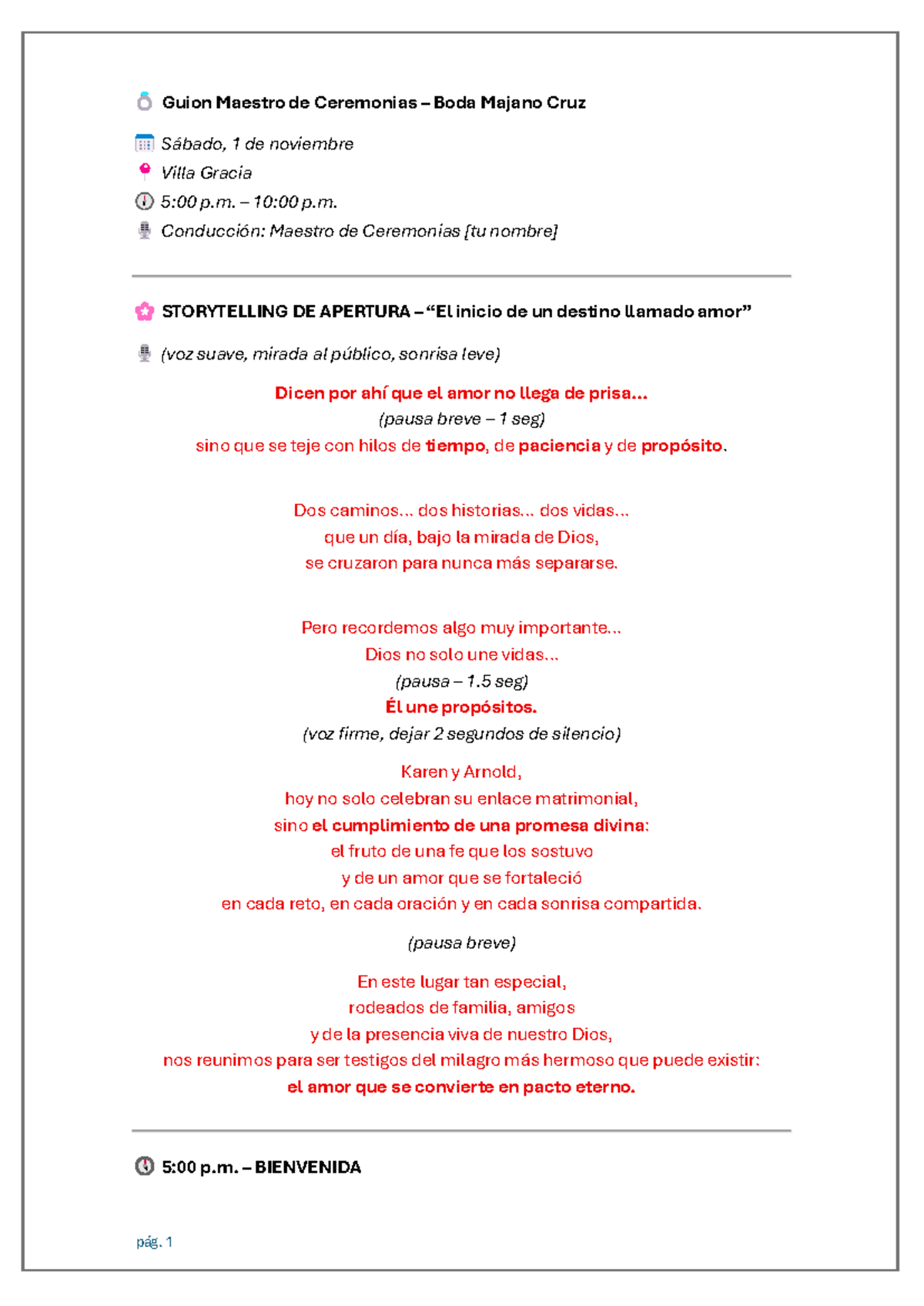 Guion Maestro de Ceremonias para Boda de Karen y Arnold - Studocu, image size:1200x1696