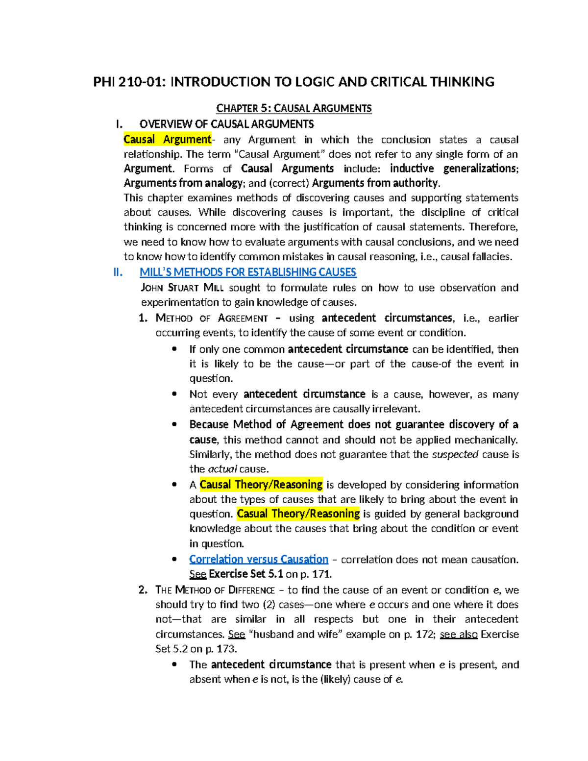 PHI 210-01: Causal Arguments & Mill's Methods in Logic - Chapter 5 ...