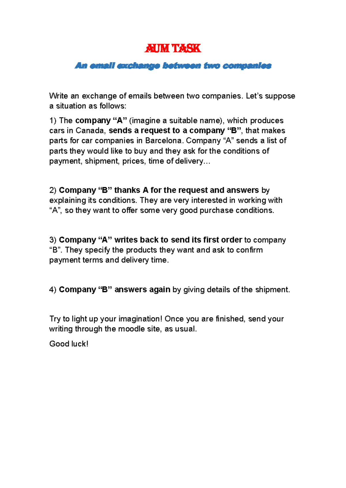 AUM 5 Email Exchange: Honda Canada & Iberia Auto Components - Studocu