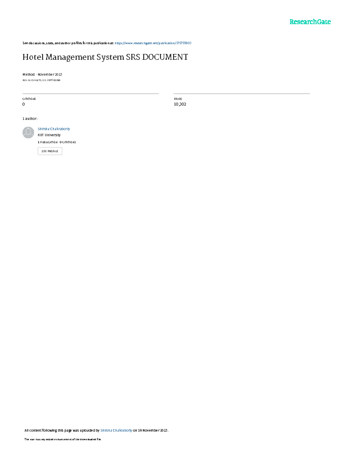 Hotel Management System SRS Document - November 2023 - Studocu