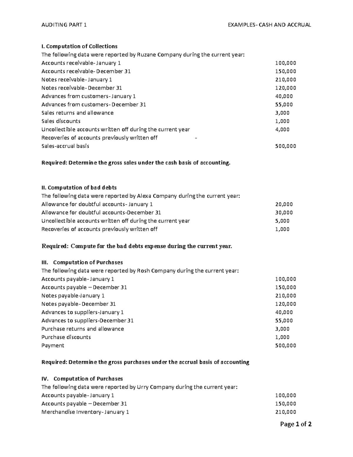 AUDITING PART 1: Cash and Accrual Examples for Prelim 5 - Document Preview