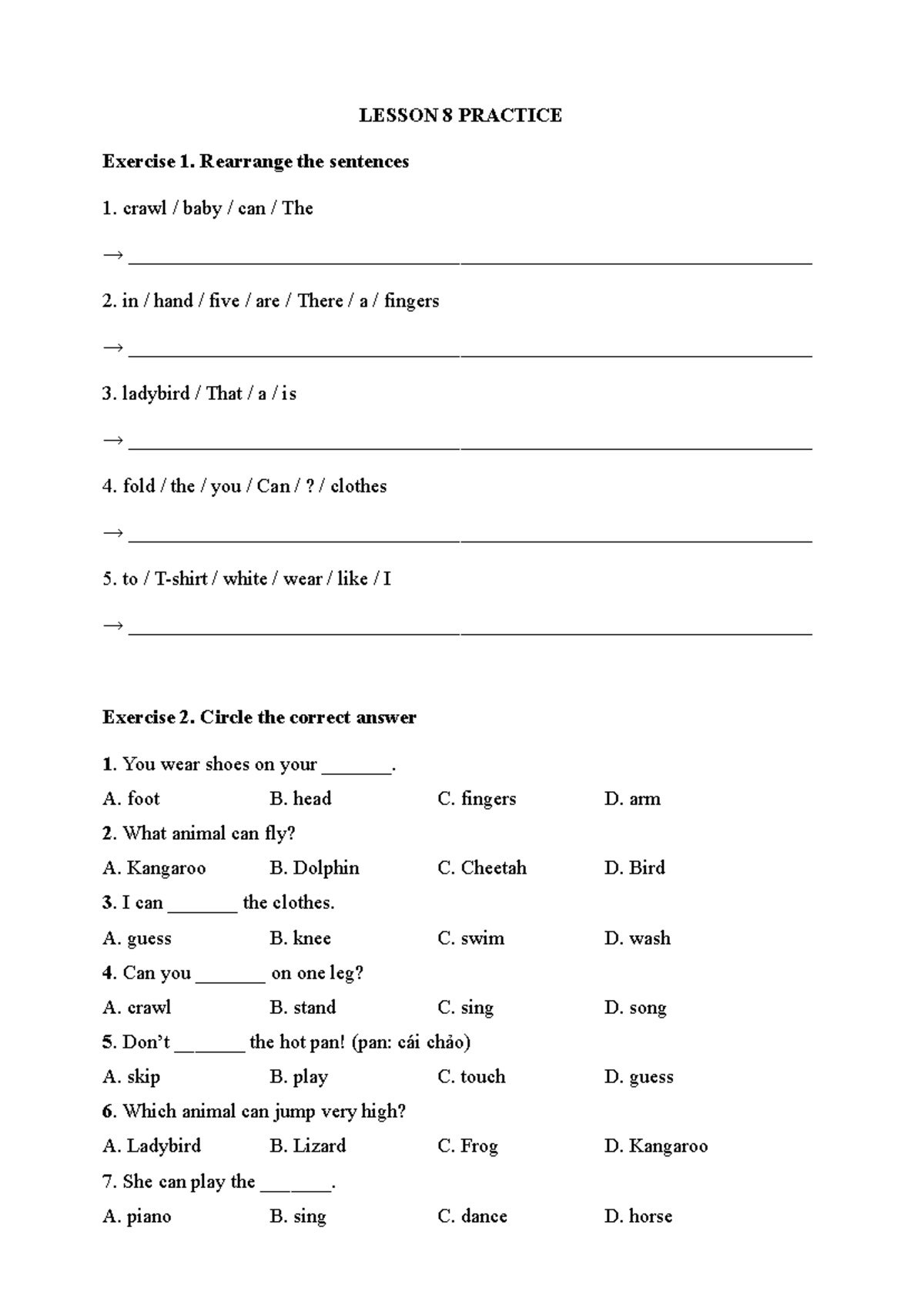 LESSON 8 PRACTICE: Rearranging Sentences & Answering Questions - Studocu