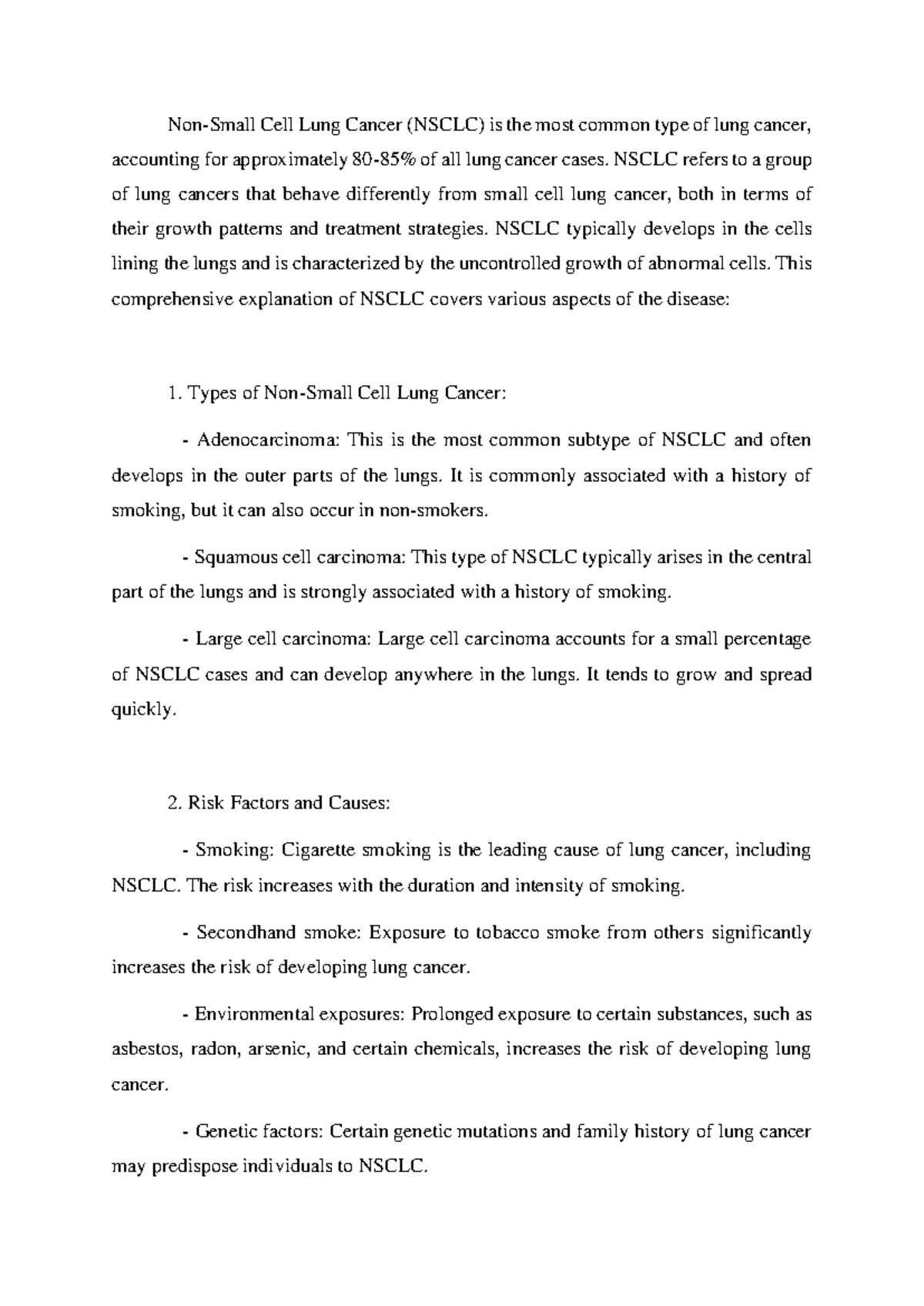 Comprehensive Guide to Non-Small Cell Lung Cancer (NSCLC) - Studocu