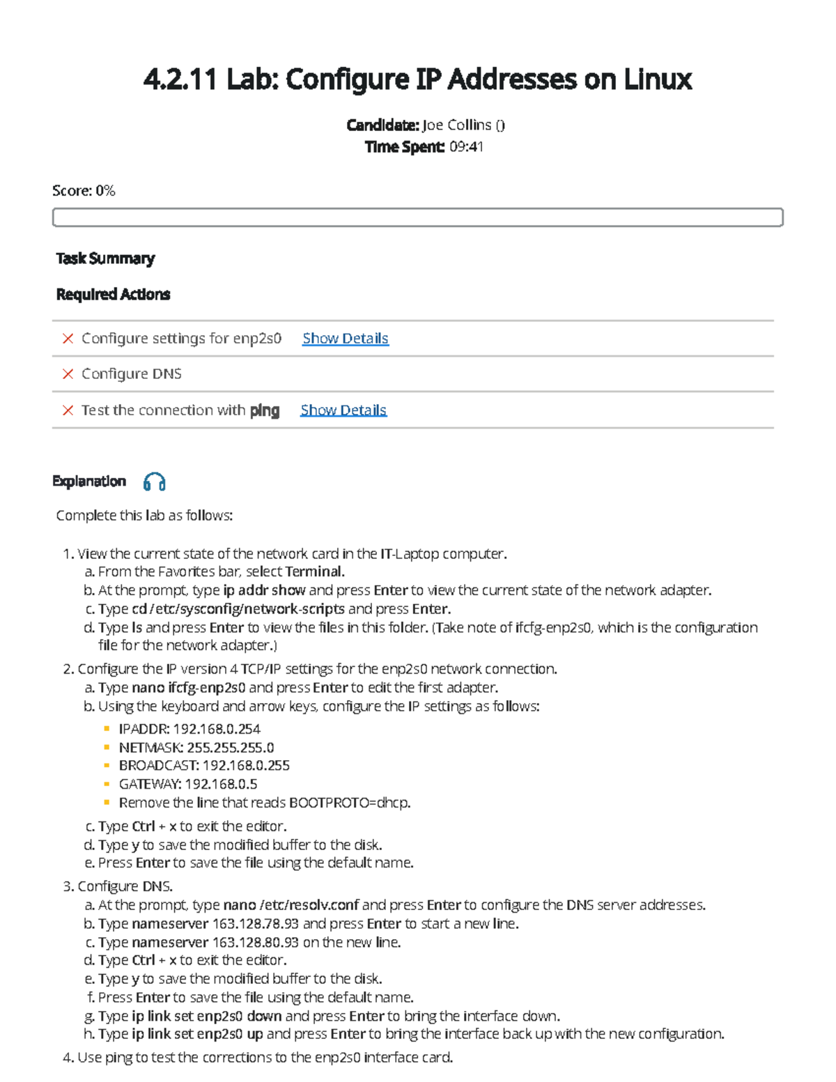 Lab: Configuring IP Addresses on Linux (Course Code: IT-101) - Studocu