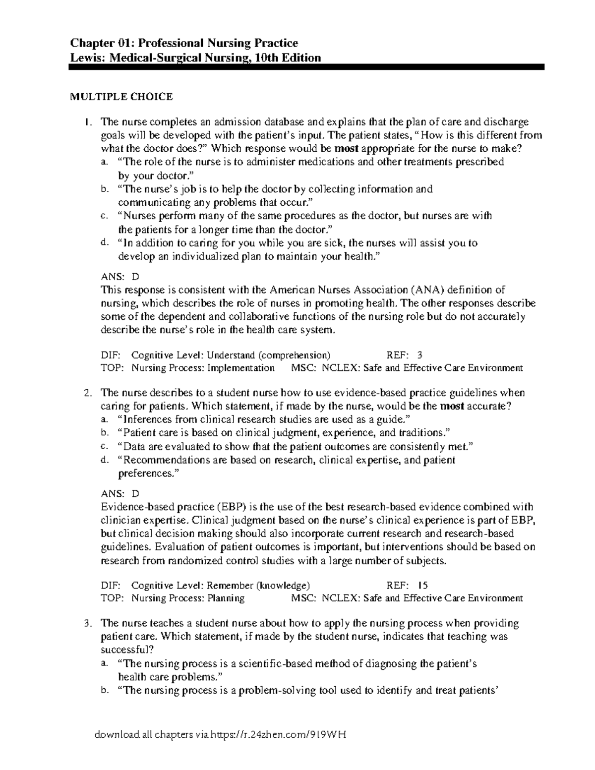Lewis Medical-Surgical Nursing, 10th Edition test bank - Chapter 01 ...