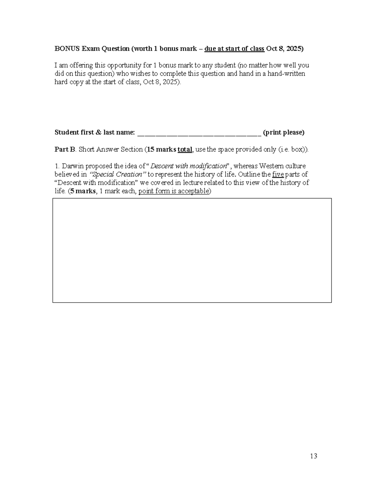 BIOL2142 Bonus Exam Question for Oct 8, 2025 - Studocu