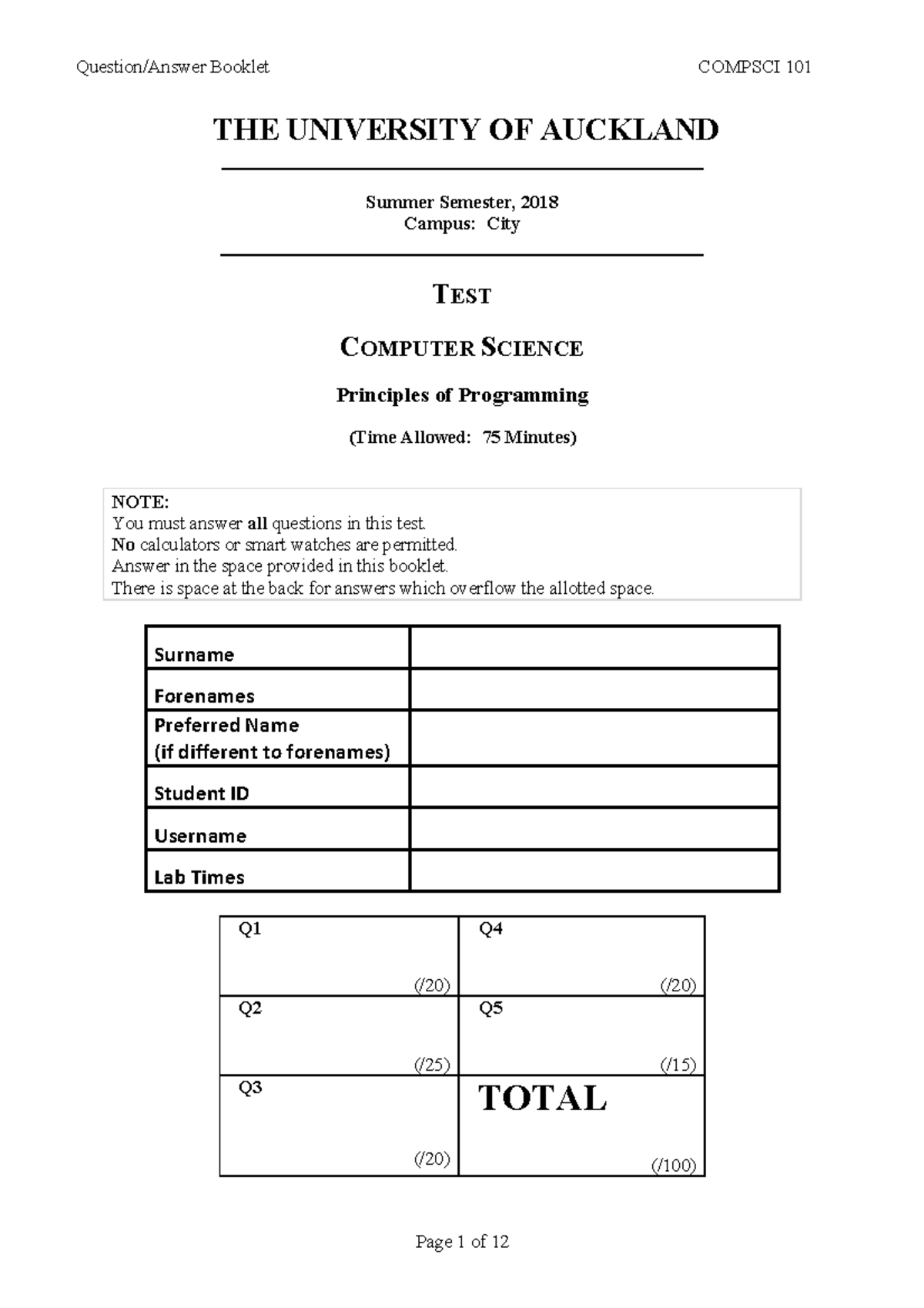 2019 exam - compsci 101 - THE UNIVERSITY OF AUCKLAND Summer Semester ...