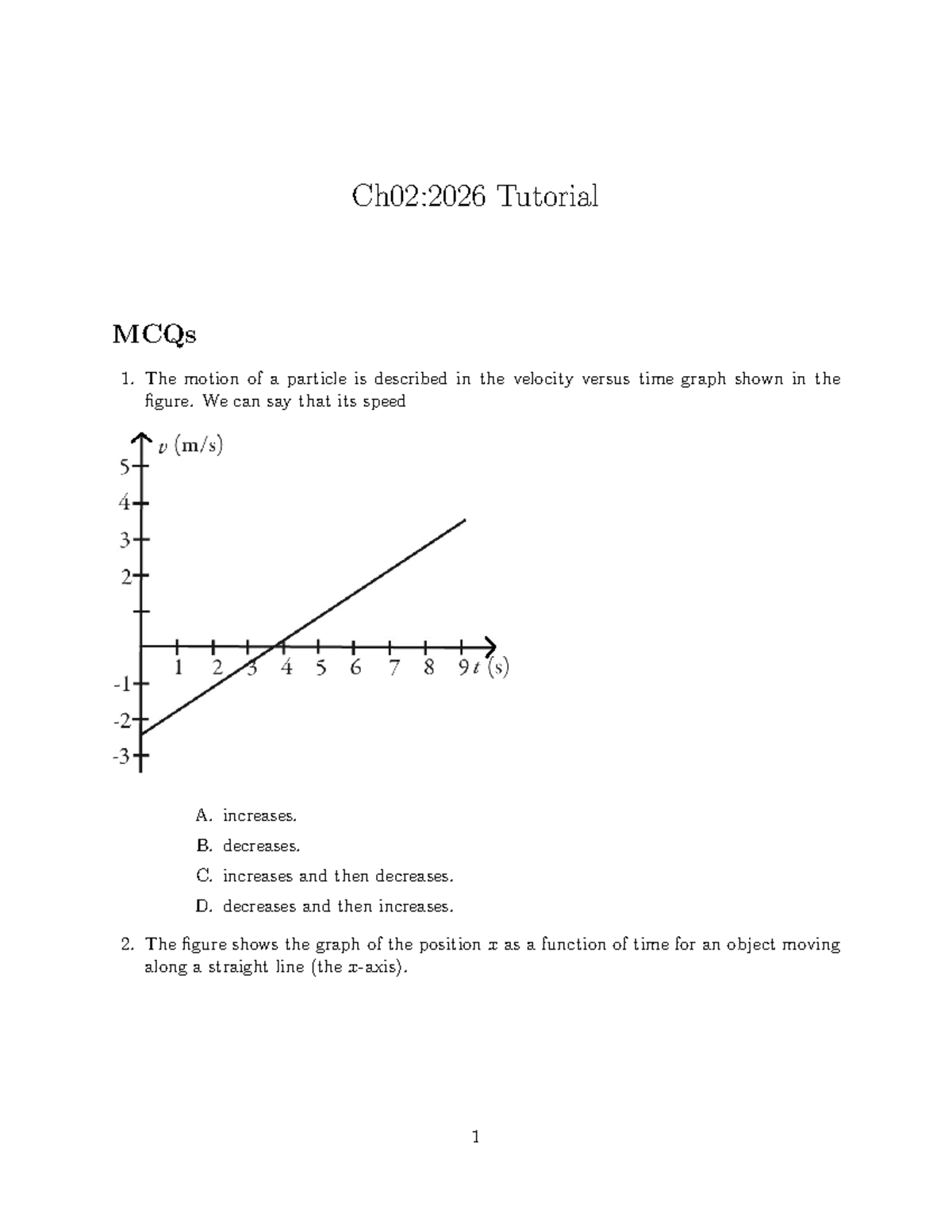 Ch02:2026 Tutorial Q - Questions on Motion and Velocity - Studocu