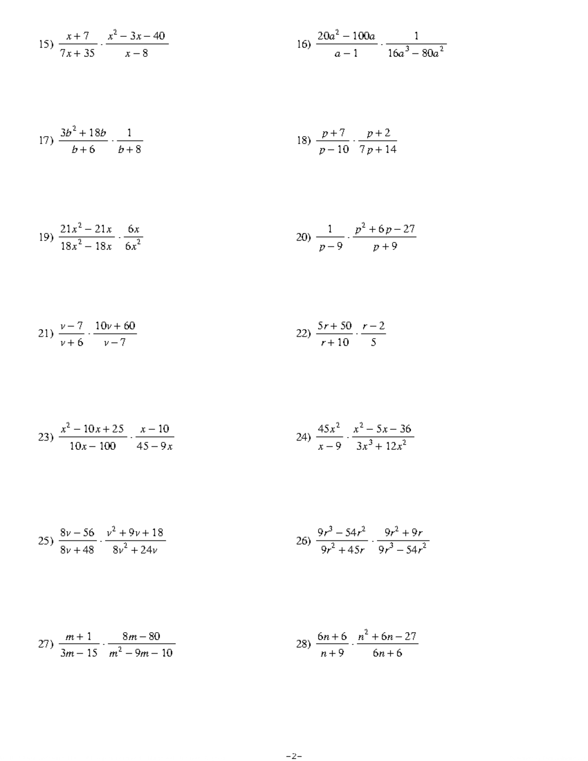 Multiplying Rational Expressions Worksheet (Math 101) - Studocu