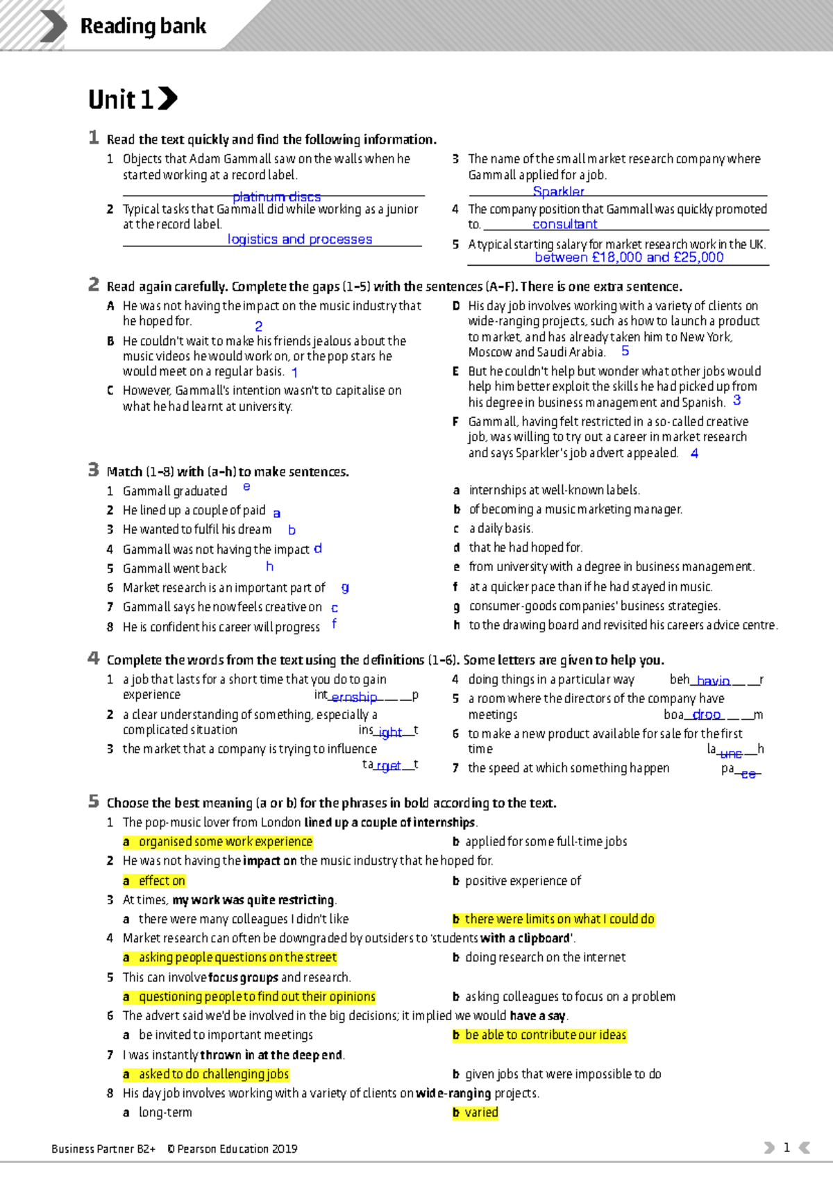 Bus Part B2P Reading Bank U1 - Reading bank Unit 1 1 Read the text ...