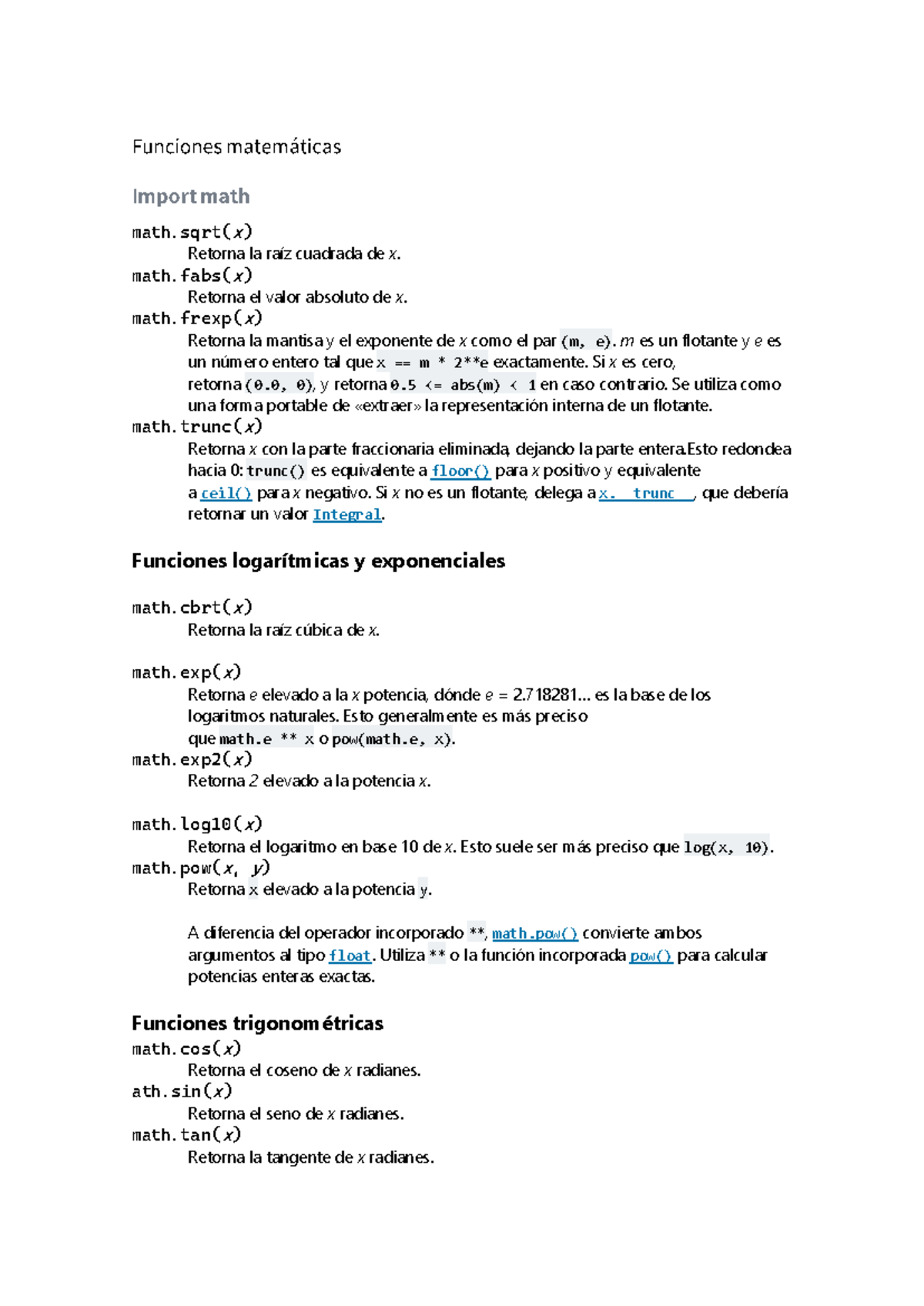 Clase 9: Funciones Matemáticas y Trigonométricas en Python - Studocu