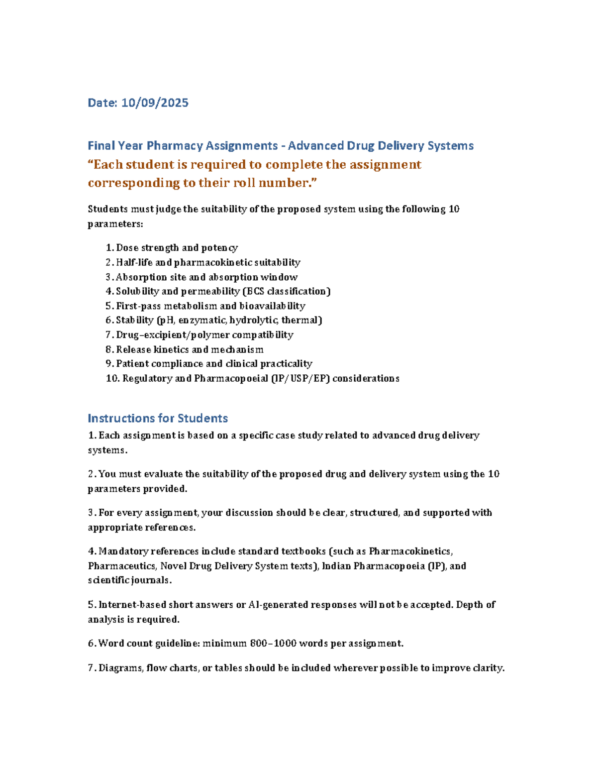 Pharmacy Assignments 103: Advanced Drug Delivery Systems Analysis - Studocu